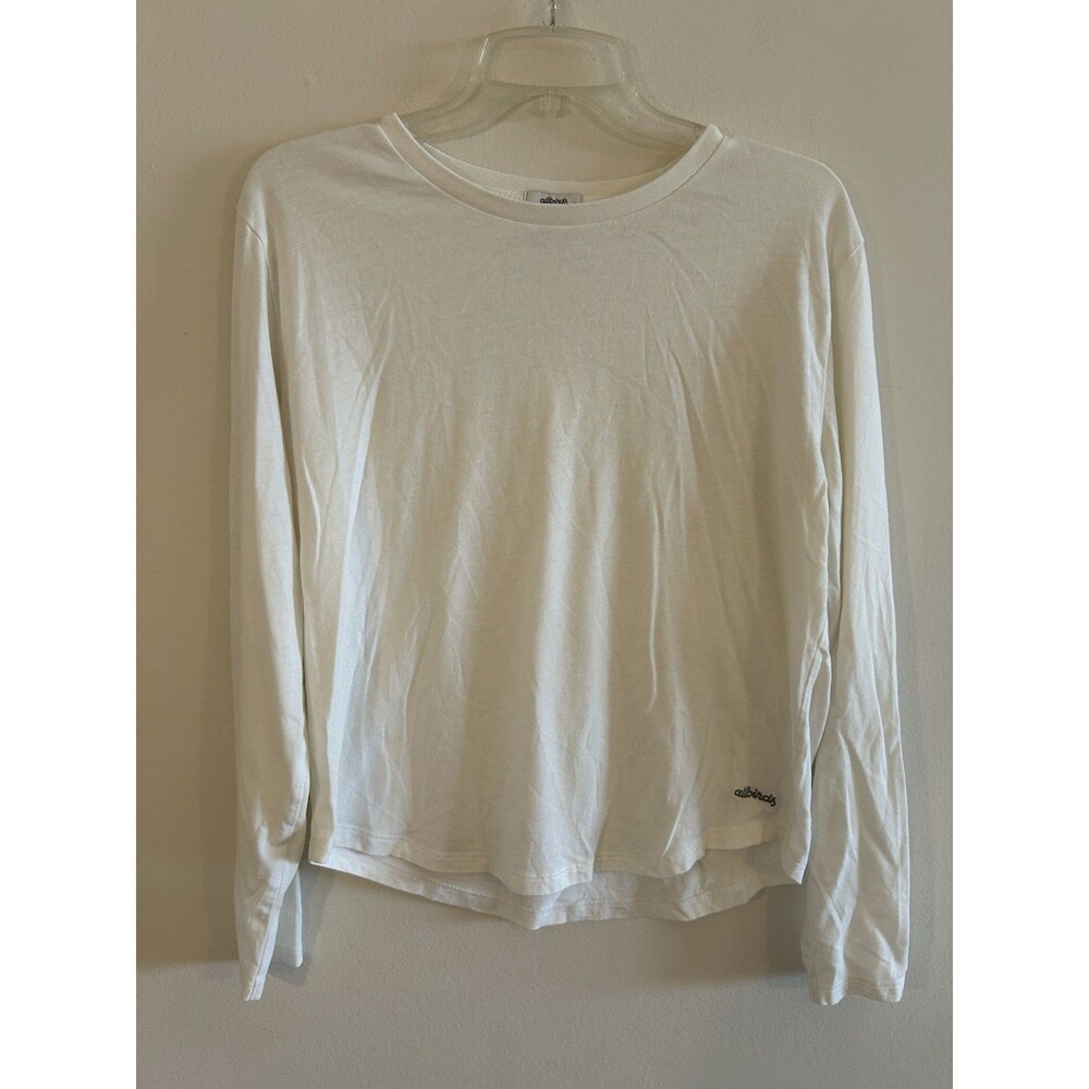 Allbirds Shirt Womens White Long Sleeve Crew Neck Embroidered Basic Tee Size M